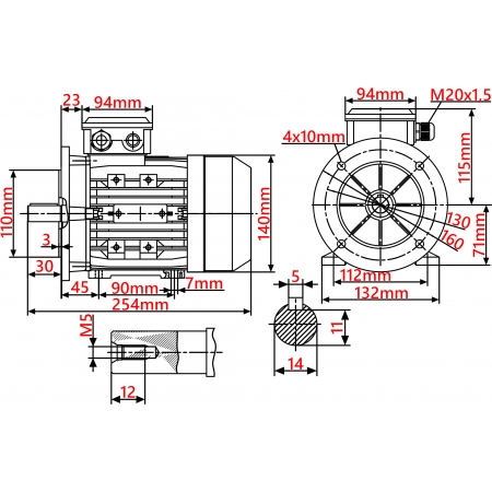 SILNIK ELEKTRYCZNY Z KOŁNIERZEM 0,55kW 400V 1390obr WAŁEK 14mm 3-FAZOWY